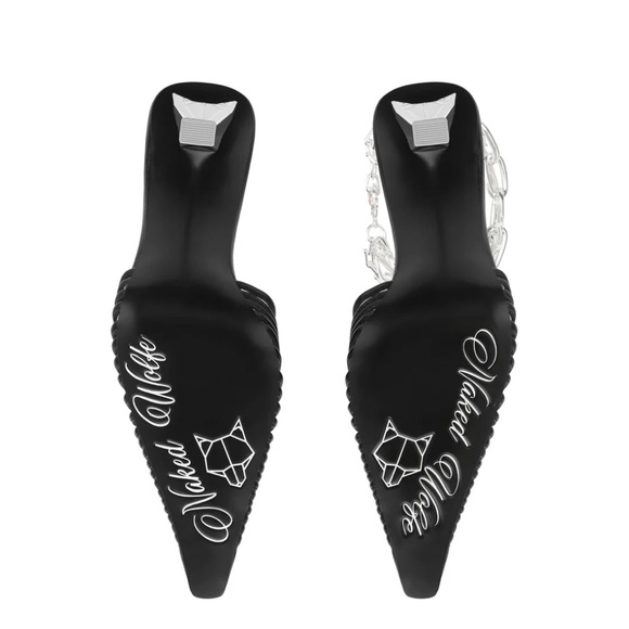 Black Heeled Mules with Chain Detail - Picture 2 of 4